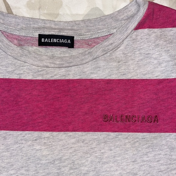 Balenciaga Striped cotton T-Shirt In Pink & Grey - Picture 6 of 7